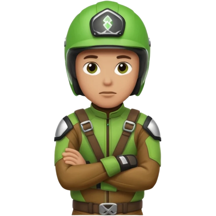 dirtbike rider in green gear with arms crossed, and thinking emoji