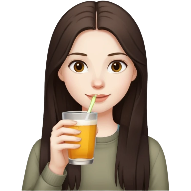 girl with long dark brown hair and pale skin drinking with friends emoji