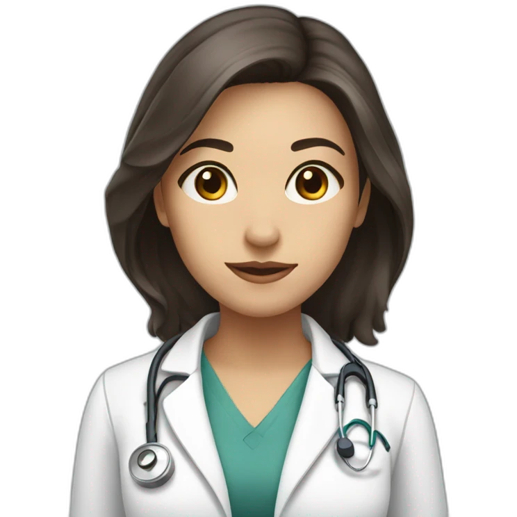 female doctor with mid length hair and very dark brown eyes crouching emoji