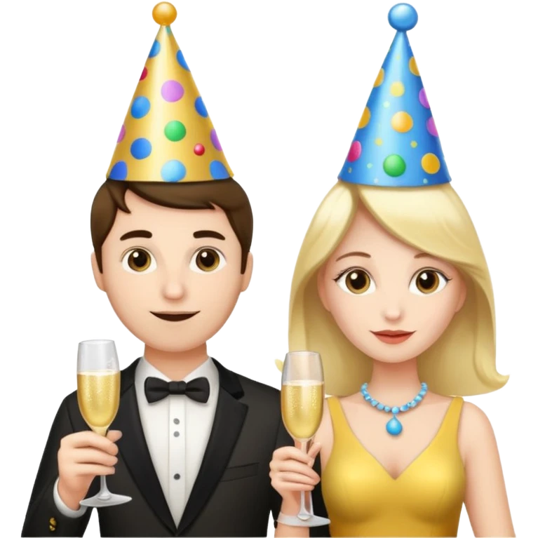 A Woman and a man with a champagne cup new year emoji