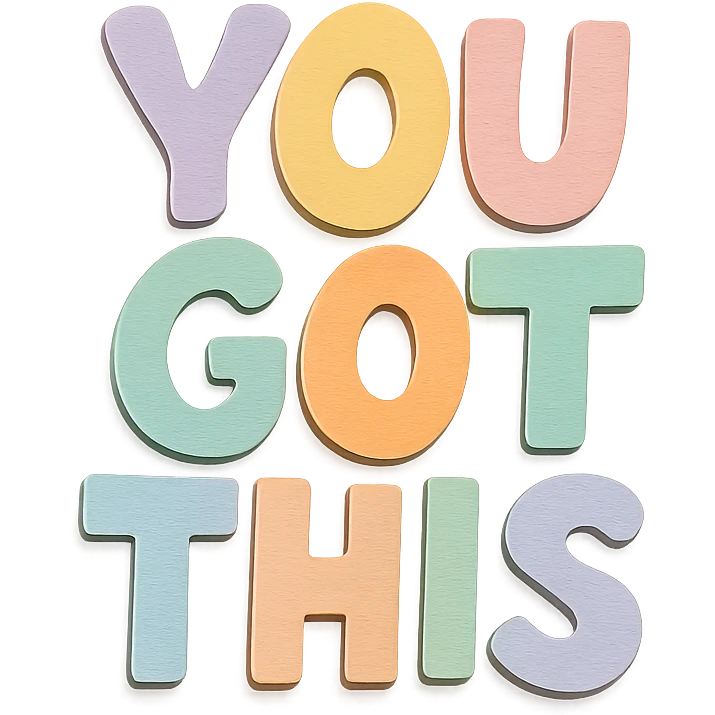Soft pastel rainbow bold chubby hand-drawn "You Got This" lettering, cute, no border, transparent PNG emoji