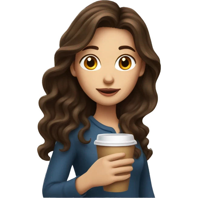 Long wavy brunette hair girl holding a cup of coffee emoji