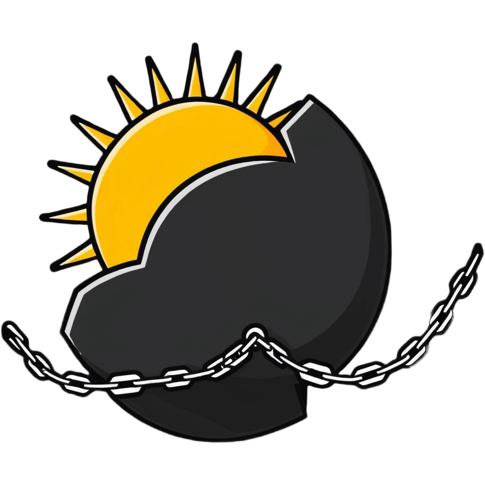 Red rising sun forming a star with broken chains underneath emoji