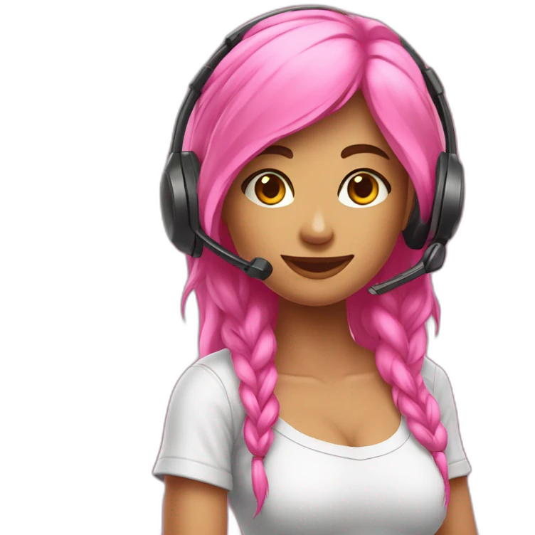 Mulher loira com fone gamer rosa emoji