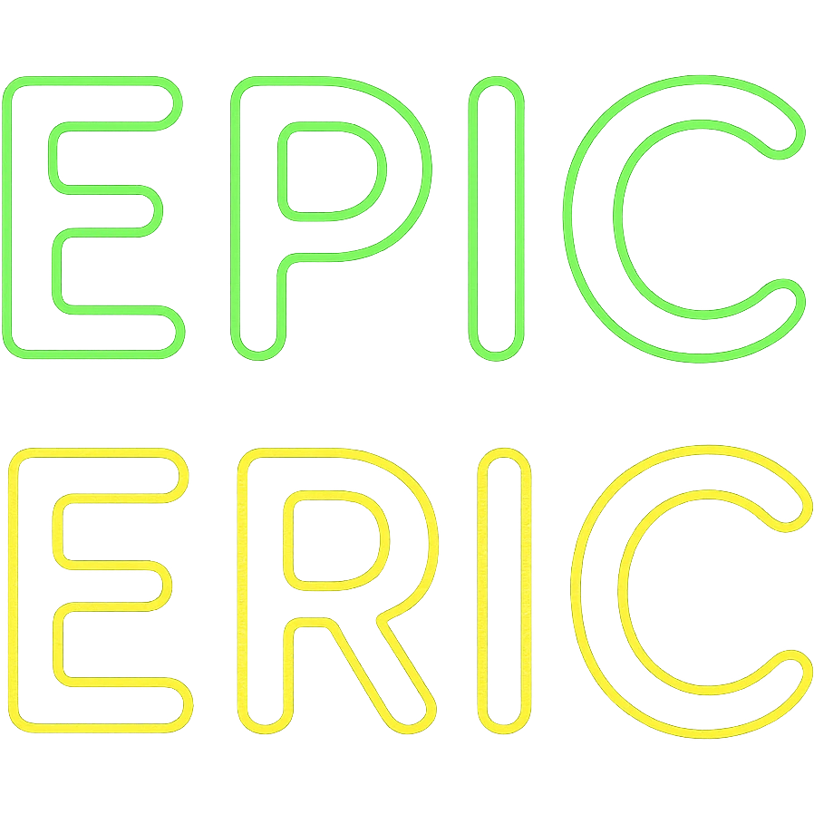 Make the neon sign 'epic eric' animated with a green and yellow glow on a transparent background. The animation should highlight the neon effect with vibrant green and yellow glowing lights. emoji
