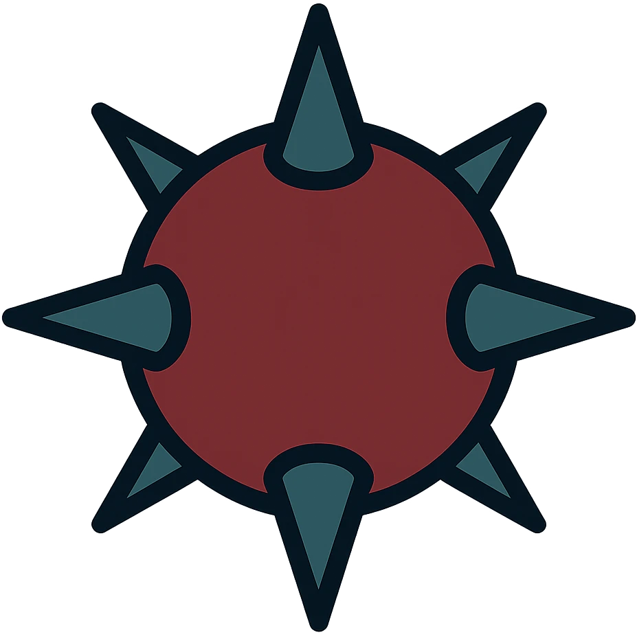 Make the spiked ball look more dangerous with sharper, longer spikes, bold lines, and vibrant but darker colors in color outline icon style with no background. emoji