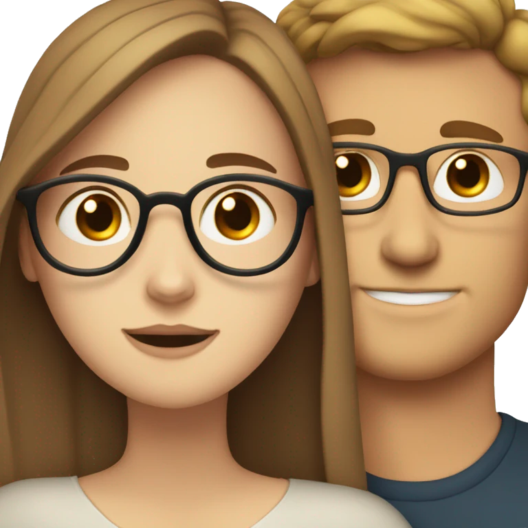 White girl with brown hair hugging white guy with brown hair and glasses emoji