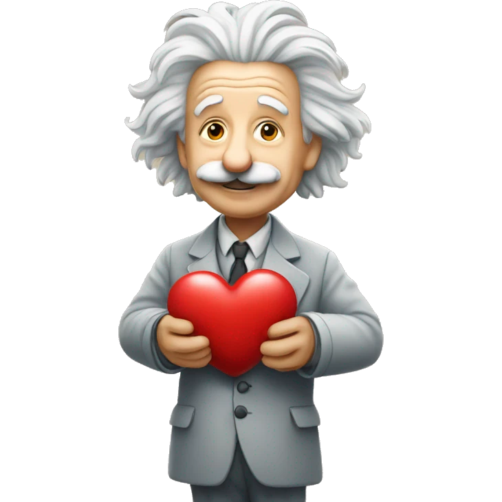 Albert Einstein holding a heart in his hand emoji