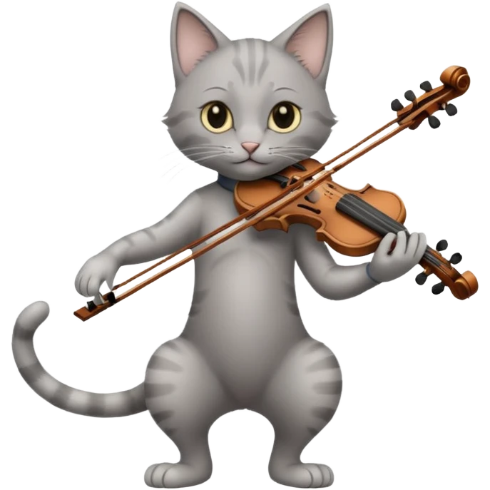 thin grey cat play violin, long full body, no tail emoji