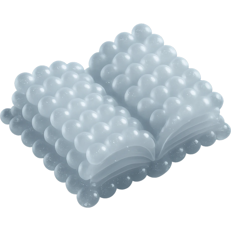 top view of a thick open book made entirely of small, very bright white fluffy convex clouds, matte glass style emoji