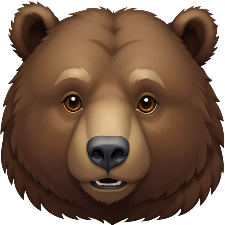 Cinematic Noble Grizzly Bear Portrait Emoji, Poised and regal, with a massive, powerful build and a thick, rugged deep brown fur, piercing deep-set soulful eyes, Simplified yet sharp and sophisticated features, highly detailed, glowing with a soft, dignified glow, high shine, intelligent and formidable, stylized with an air of untamed wilderness, focused and attentive, soft glowing outline, capturing the essence of a watchful and commanding guardian, so majestic it feels as though it could lumber out of the screen with effortless authority! emoji