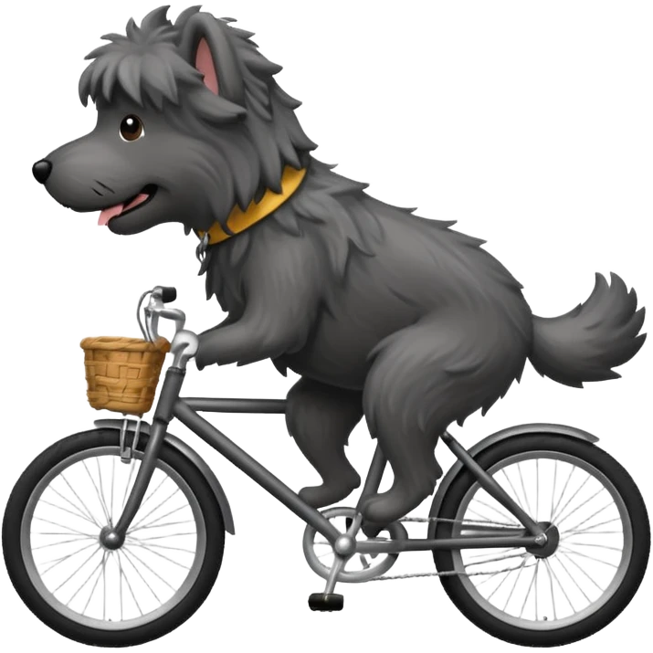 Dark gray shaggy dog on a bike emoji