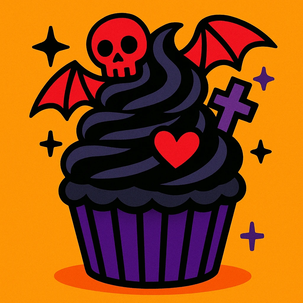 gothic cupcake, vibrant toon style emoji