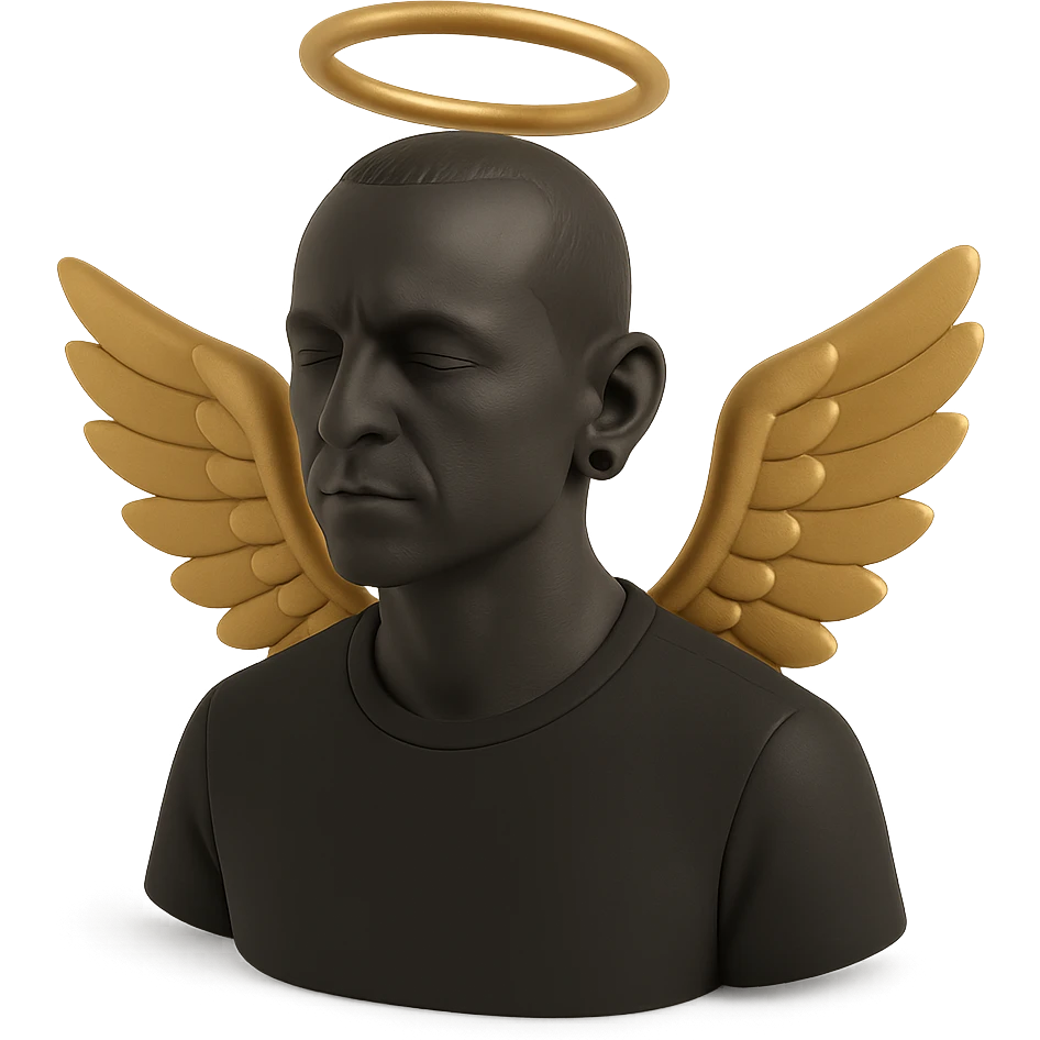 Chester Bennington from Linkin Park with a holy halo and angelic wings emoji