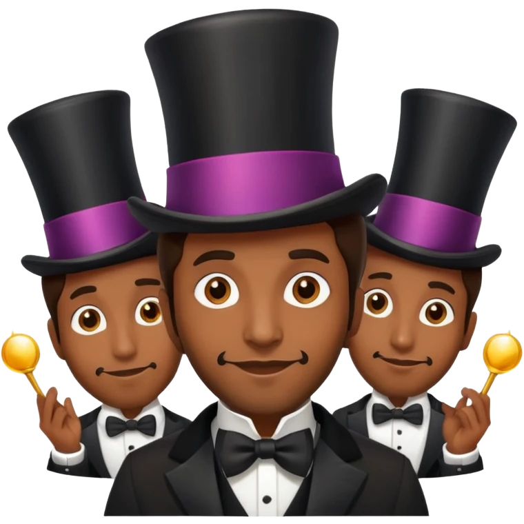 one brown skinned man with three magic top hats emoji