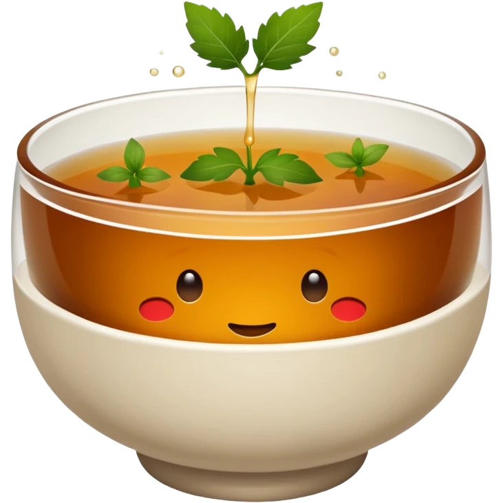 plain bowl of consommé, brown color, minimal, no face, no cartoon features, only food, emoji style emoji