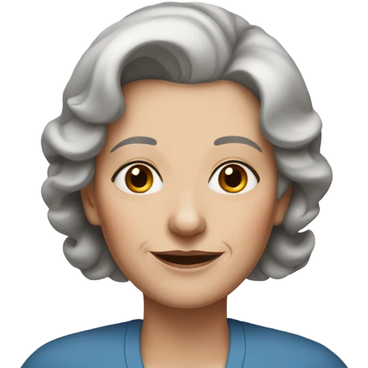 portrait of a older woman with blue eyes, brown hair and a few silver highlights  emoji