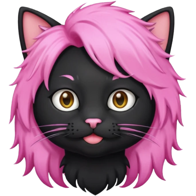 Black cat wearing a male pink hair wig emoji