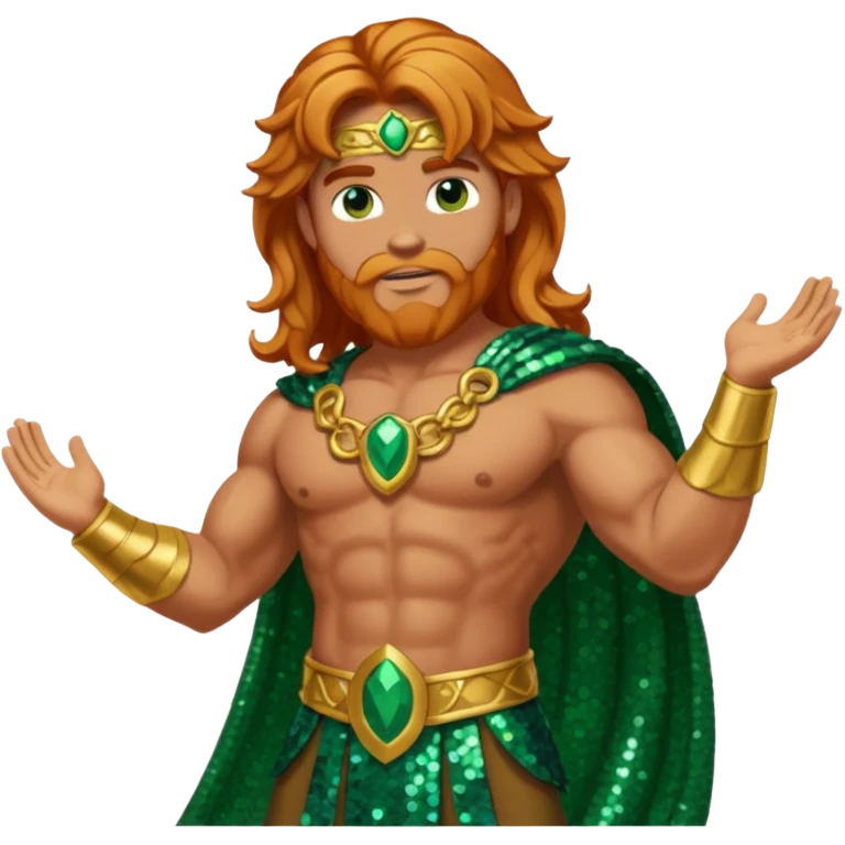 Hercules, God of Heroes from Gods and Goddesses with long reddish blonde hair, bronze and green sequin outfit emoji