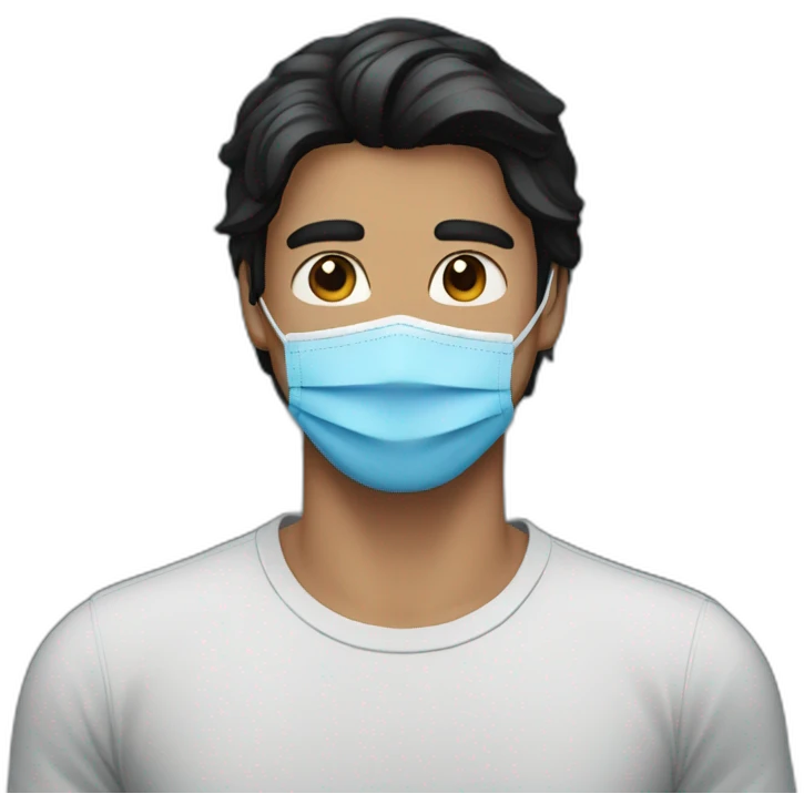 A man with a black hair and blue t-shirt wearing a mask emoji