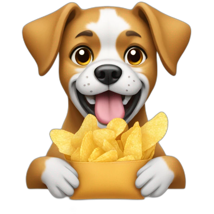 A dog with a bag of chips in he’s hands emoji