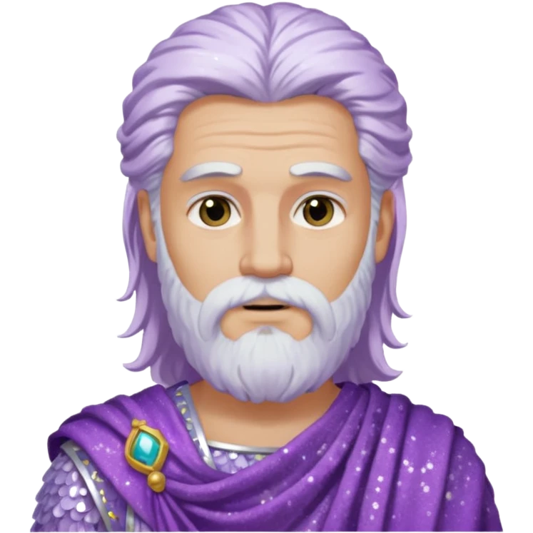 Jupiter from Roman Deities with long white hair and beard, lilac sequin toga emoji