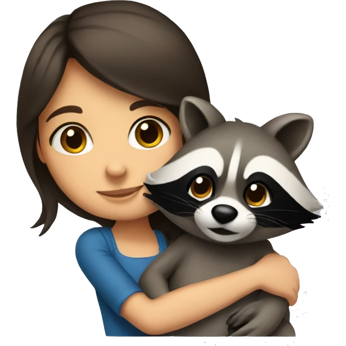 A brunette girl hugging a raccoon  emoji
