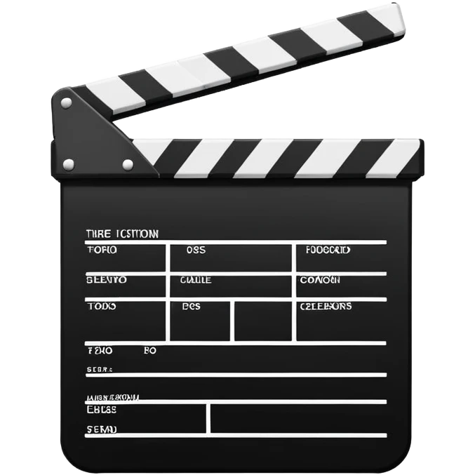 Extremely minimalist black and white movie clapperboard, iOS emoji style with clean simple lines, just the essential elements emoji