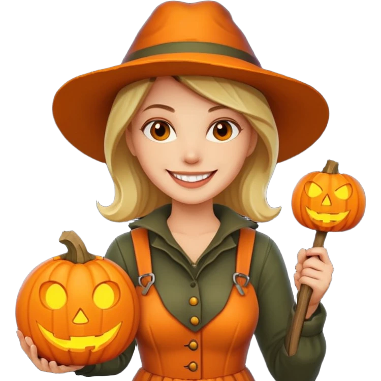 Woman Hunter With Jack o Lantern emoji