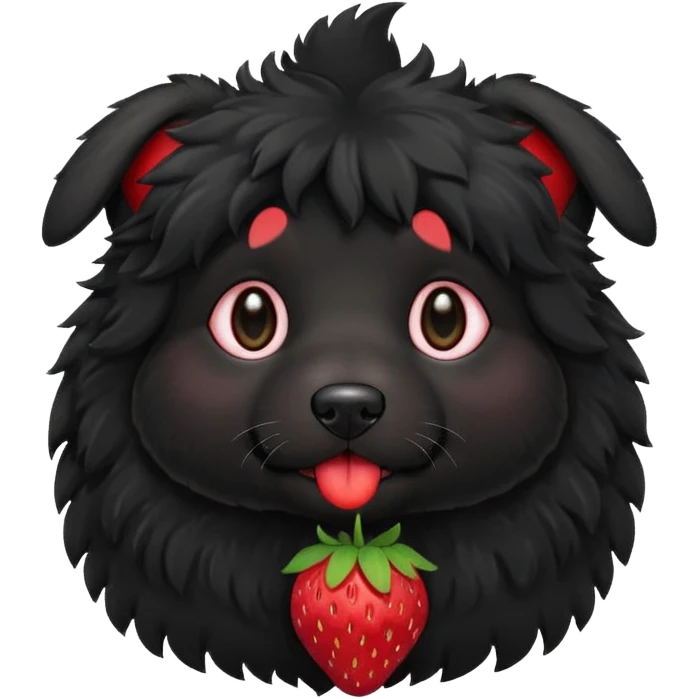 A black fluffy dog with a strawberry emoji