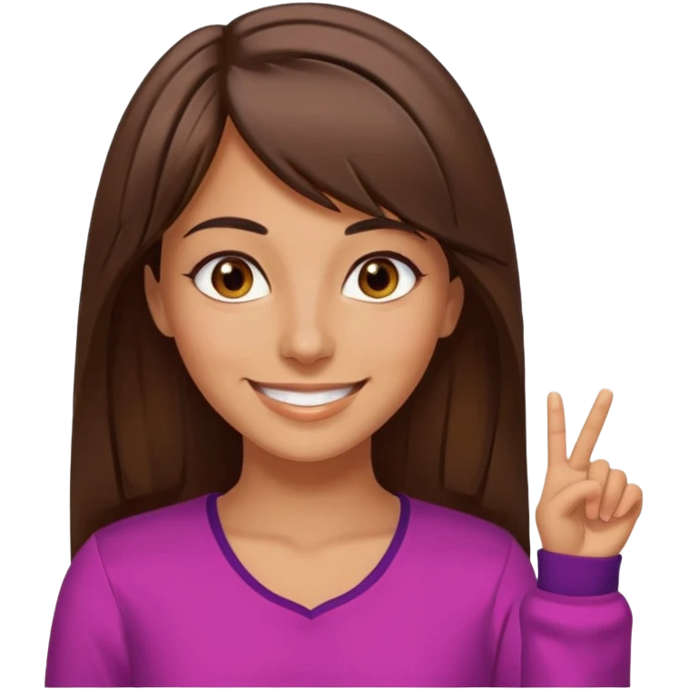 30 yr old middle eastern woman straight brown hair side bangs big smile tanned skin brown eyes colorful clothes emoji