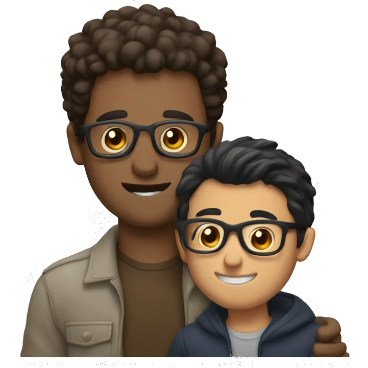 two brunette men hugging, one has glasses  emoji