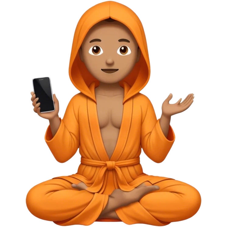 a mobile Phone covered in a orance robe in yoga position emoji