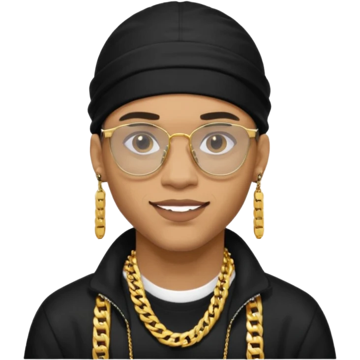 lightskin man with a black durag,a cuban link chain,glasses, and flexing grillz emoji