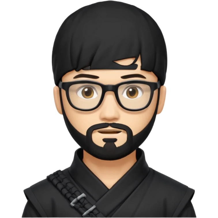 Man with black hair and beard wearing glasses in a ninja costume emoji