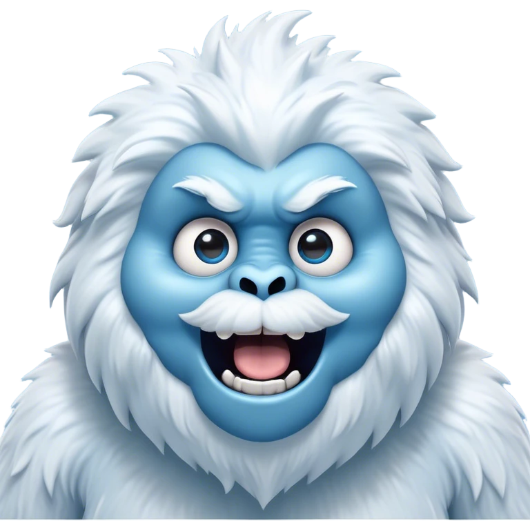 Cinematic Comical Yeti Portrait Emoji, with a cartoonishly exaggerated, fluffy figure in cool, frosty whites and icy blues, head tilted in an overly surprised expression with wide, comically sparkling eyes and a quirky, open-mouthed grin, simplified yet hilariously detailed, glowing with a soft frosty outline capturing the meme-worthy fun of a yeti in playful shock! emoji