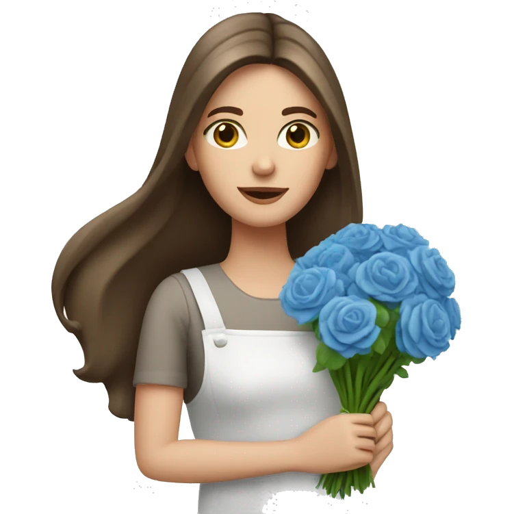 Woman long brown hair and blue eyes florist with bouquet   emoji