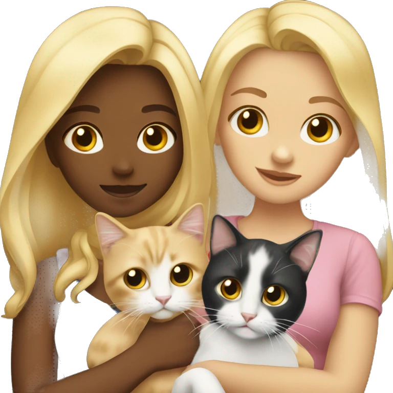 Two blonde girls holding a calico cat emoji