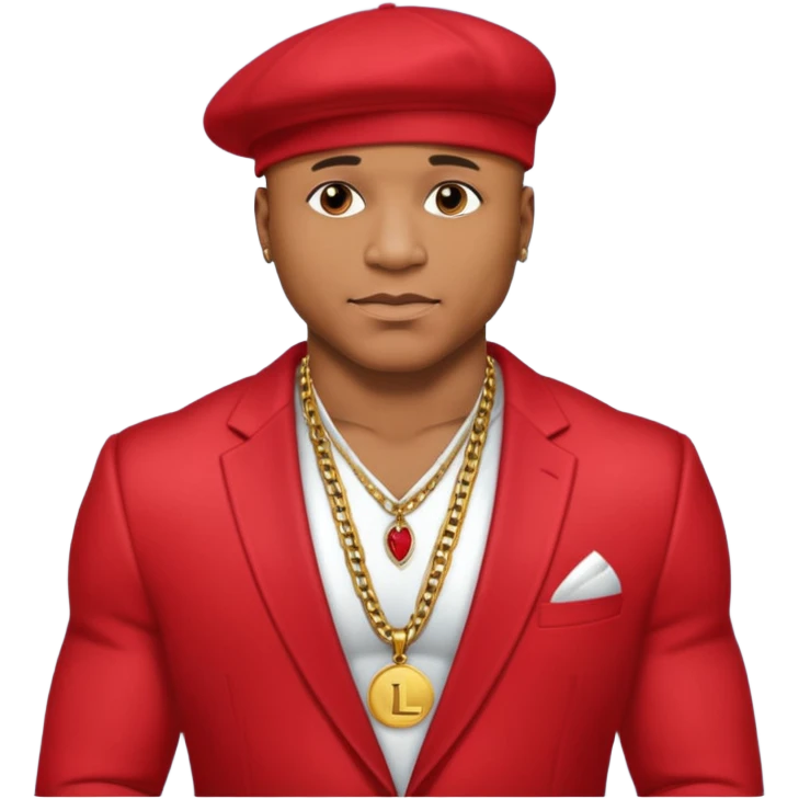 LL Cool J shirtless with necklace, red suit jacket emoji