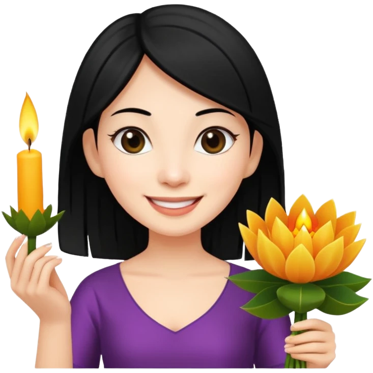 Emoji of a white woman with black hair holding a krathong emoji