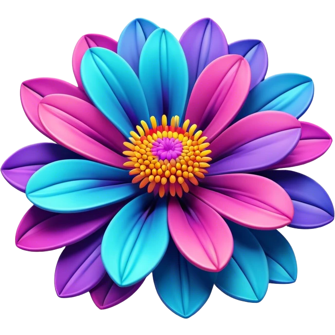 3D, create an ultra detailed Psychedelic colored flower emoji