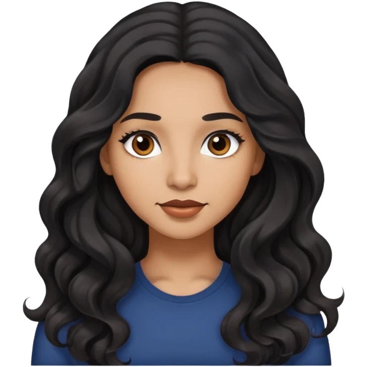 Une femme métisse avec les cheveux longs noirs légèrement ondulés et les yeux marrons foncés. emoji