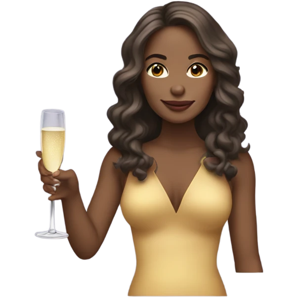 “Create an emoji of a woman with medium-toned skin, long wavy hair, holding a glass of champagne.” emoji