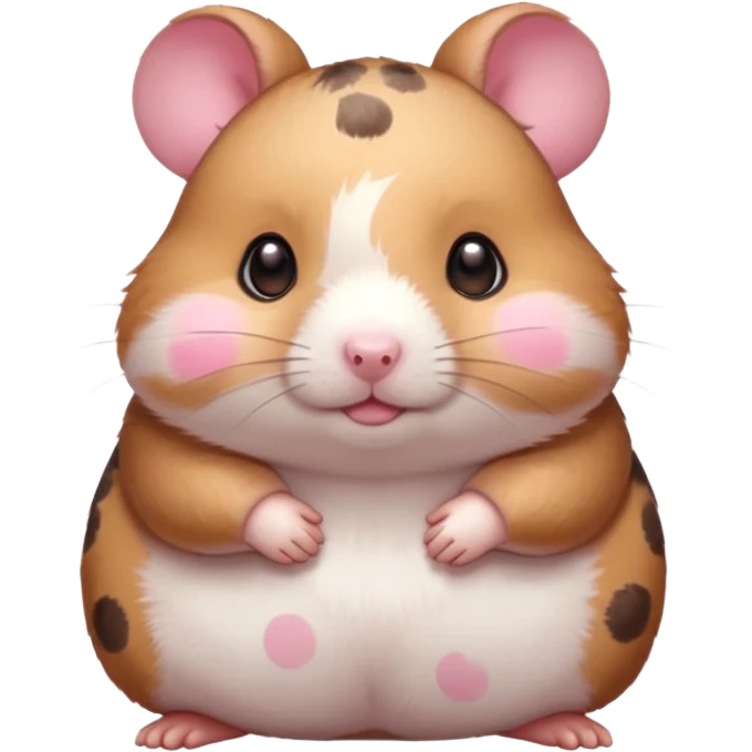 Cute chubby cartoon-style hamster with blushing pink spots, shy expression, as if looking at crush. Painterly shading, white background, sticker-style illustration emoji