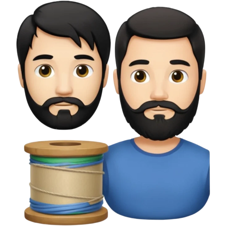 Man with long black hair tied in a spool and beard with a young short-haired blond without a beard emoji