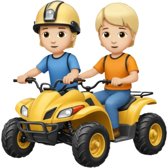 Please make 2 separate young boys both blonde riding separate four wheelers emoji
