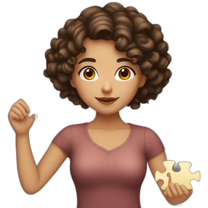 curly brunette girl with a puzzle in her hands emoji