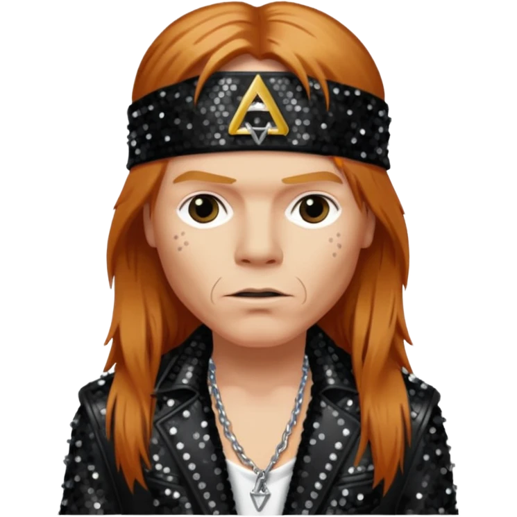 Axl Rose from Gun n Roses with long reddish blonde hair, black sequin outfit emoji