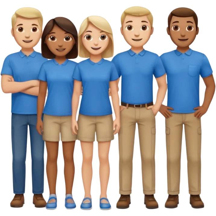 emoji siete personas cuerpo completo hombres y mujeres con camisa azul emoji