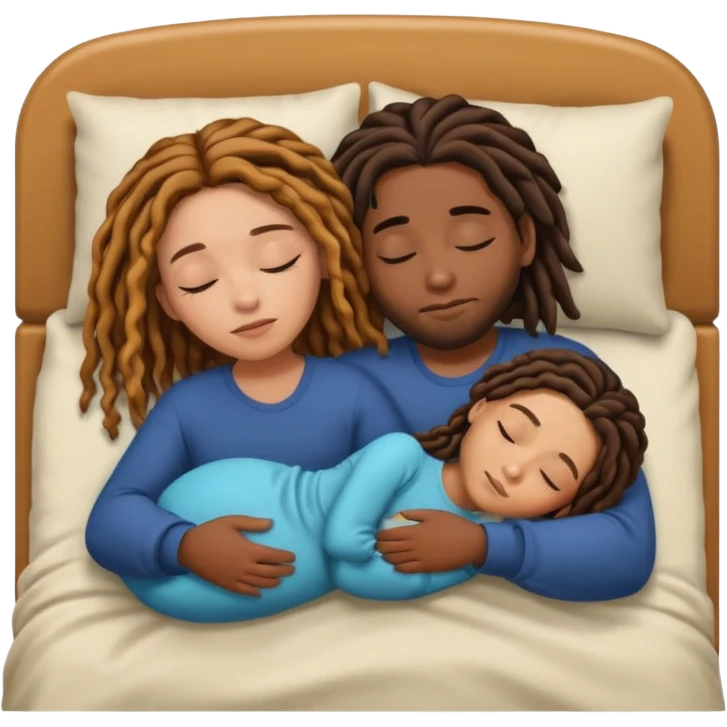 sleeping biracial couple (black male with caramel skin and dreads and hispanic female with fair skin and long brunette hair) emoji